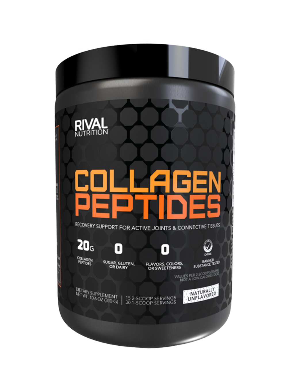 A 300G, 30 Serving container of Collage Peptides naturally unflavored recovery support for active joints and connective tissue with a clear backgrounds 