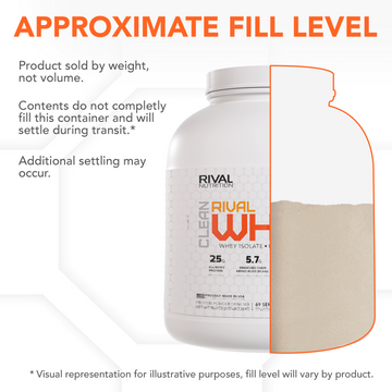 A bottle of Clean Rival Whey showing fill level information. thumbnail 3